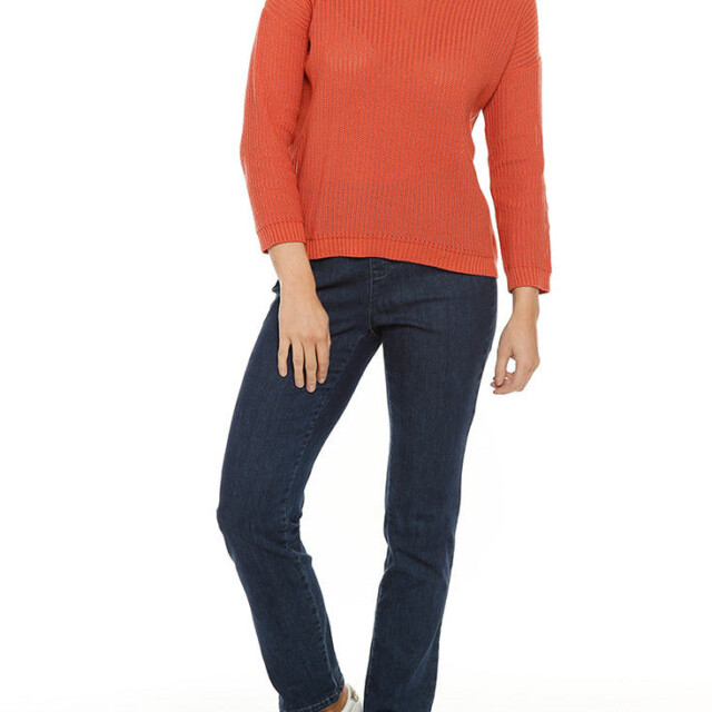 Maison-solfin - Pull femme coton ajouré orange ocre – 50
