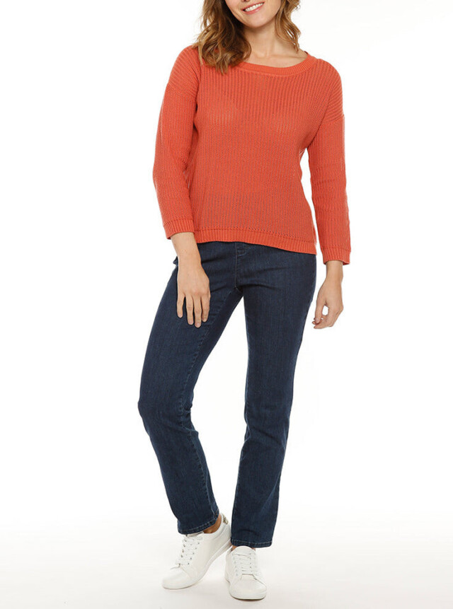 Maison-solfin - Pull femme coton ajouré orange ocre – 50