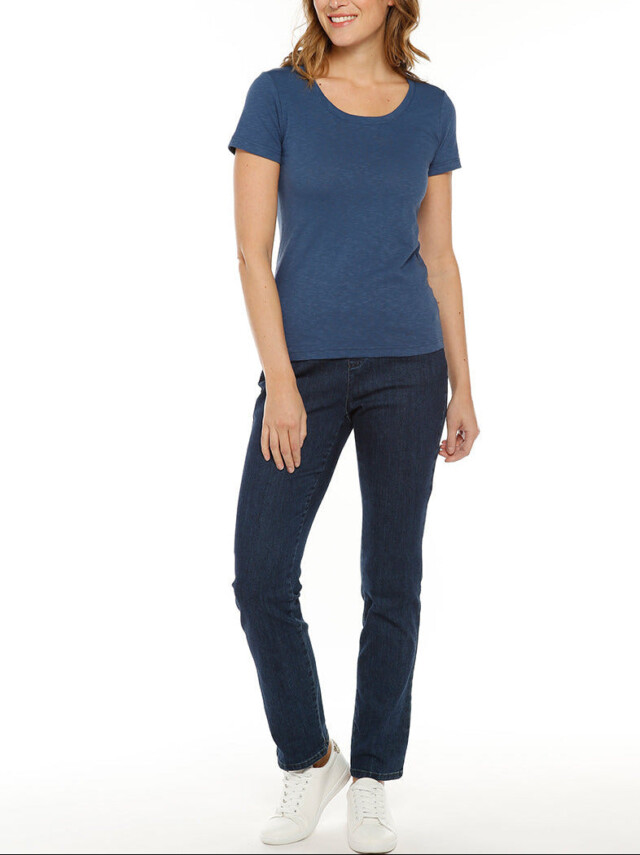 Maison-solfin - Tee-shirt femme uni bleu orage en coton – 36