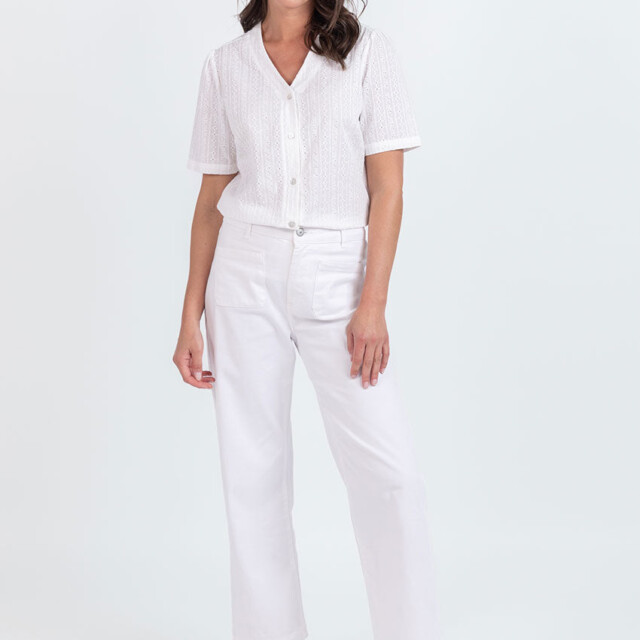 Maison Solfin - Chemisier femme brodé en coton blanc naturel – 48