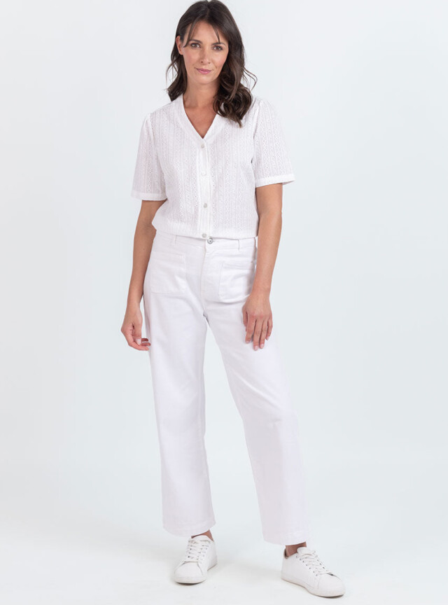 Maison Solfin - Chemisier femme brodé en coton blanc naturel – 48