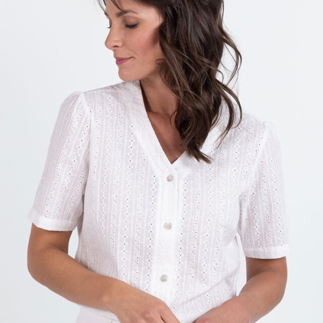 Maison Solfin - Chemisier femme brodé en coton blanc naturel – 48
