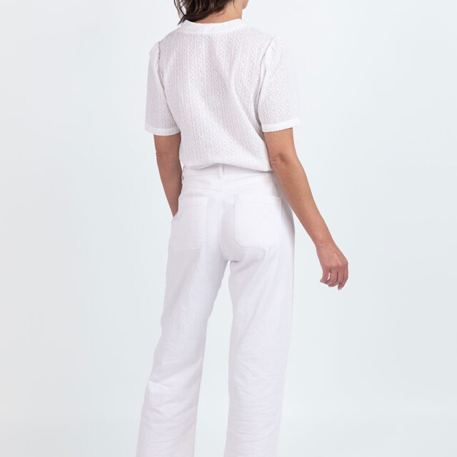 Maison Solfin - Chemisier femme brodé en coton blanc naturel – 48