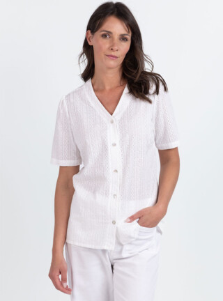 MAISON SOLFIN - Chemisier femme brodé en coton blanc naturel