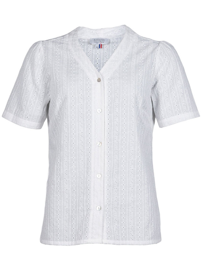 Maison Solfin - Chemisier femme brodé en coton blanc naturel – 48