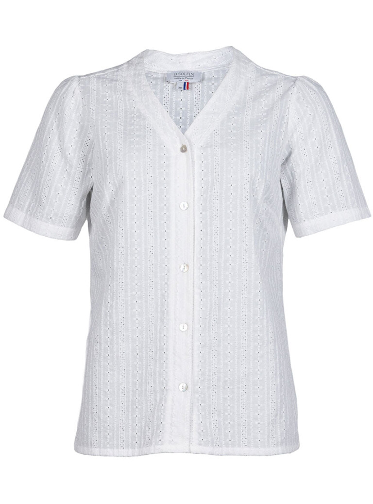 Maison Solfin - Chemisier femme brodé en coton blanc naturel – 46
