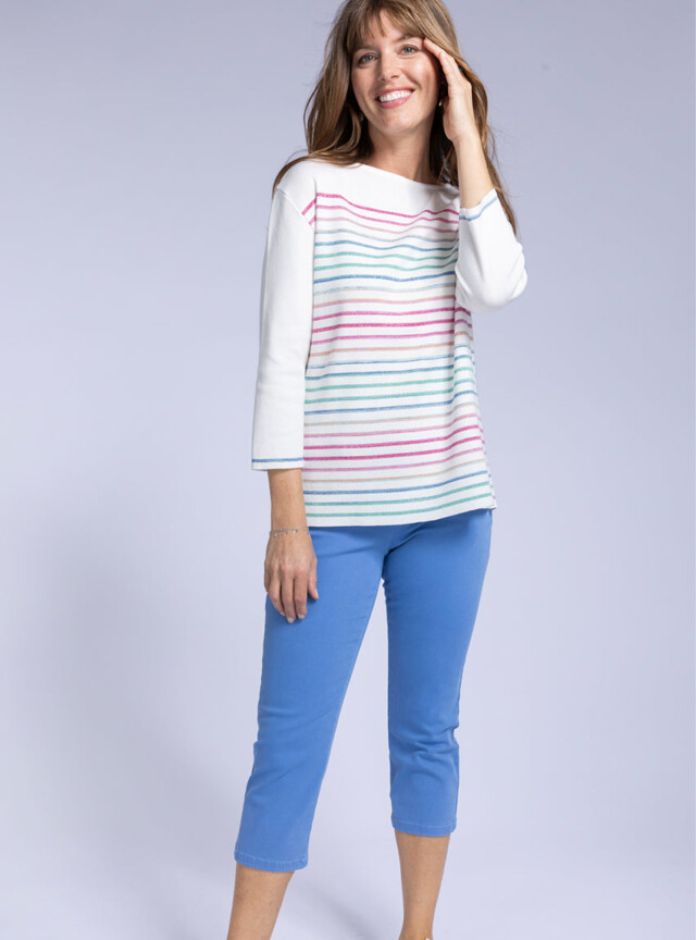 Pantacourt femme coton bleu par la marque MAISON SOLFIN MAISON SOLFIN - Pantacourt femme coton bleu