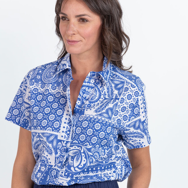 Maison Solfin - Chemisier en coton rayé bleu atlantique – 52