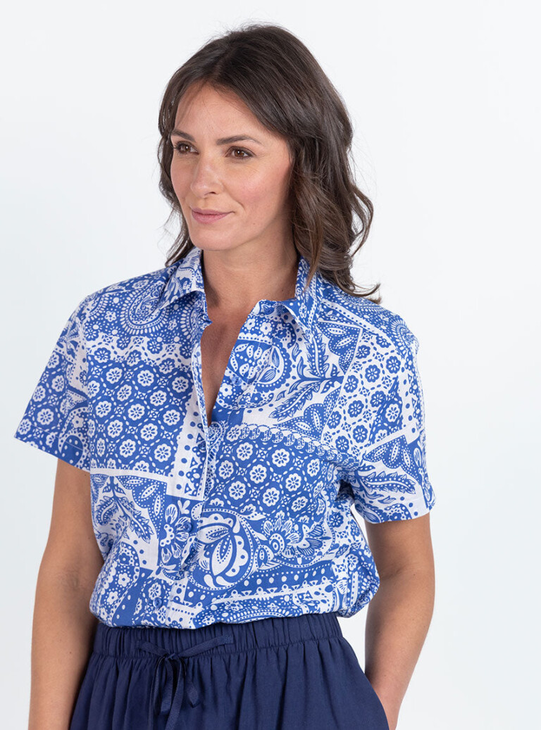 Maison Solfin - Chemisier en coton rayé bleu atlantique – 52