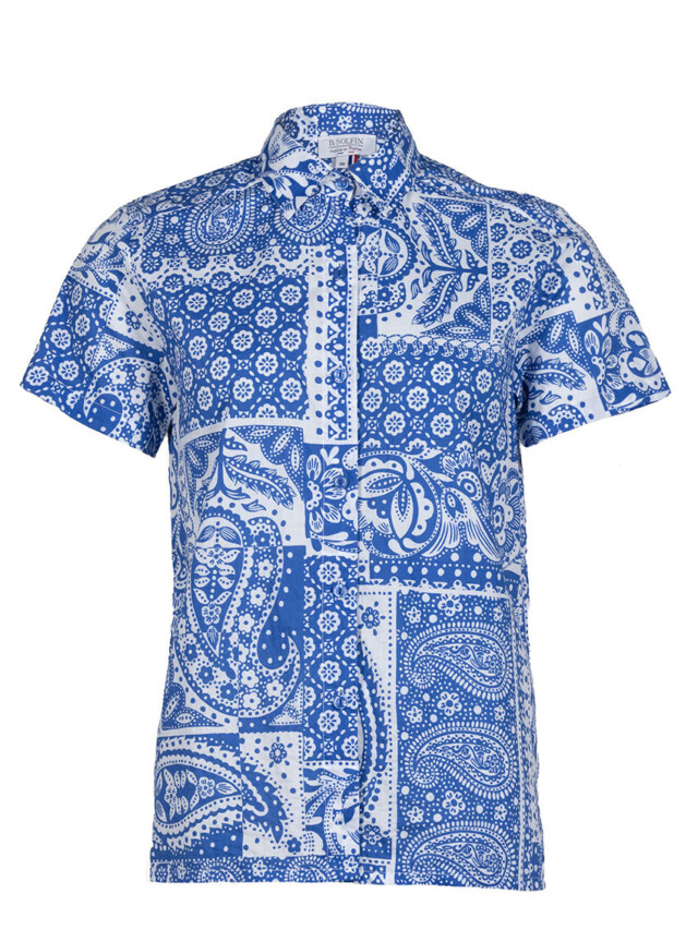 Maison Solfin - Chemisier en coton rayé bleu atlantique – 52