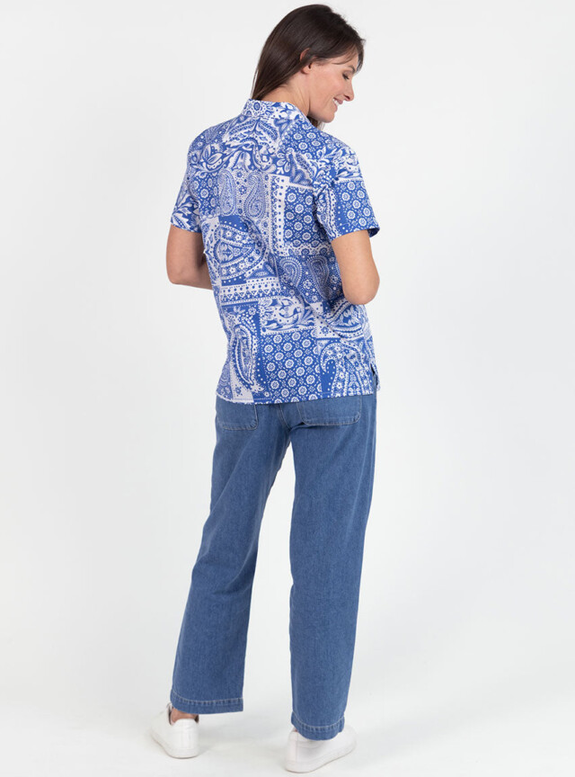 Maison Solfin - Chemisier en coton rayé bleu atlantique – 52