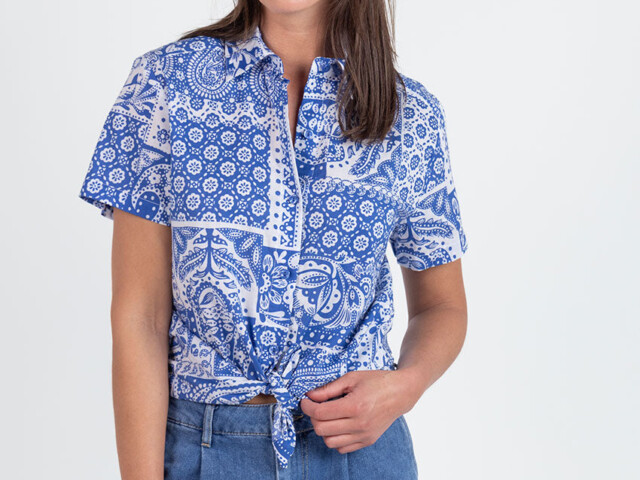 Maison Solfin - Chemisier en coton rayé bleu atlantique – 52