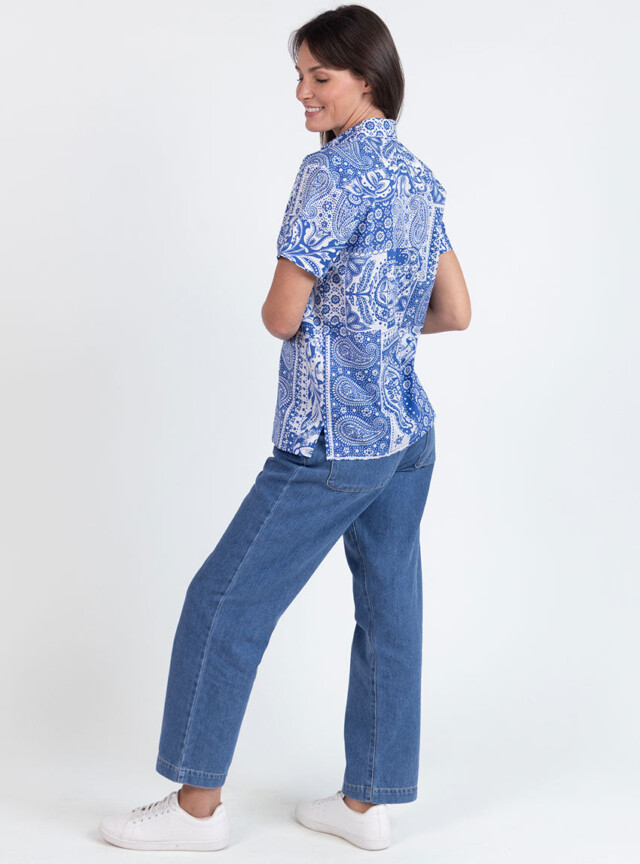 Maison Solfin - Chemisier en coton rayé bleu atlantique – 52