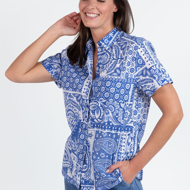 Maison Solfin - Chemisier en coton rayé bleu atlantique – 52
