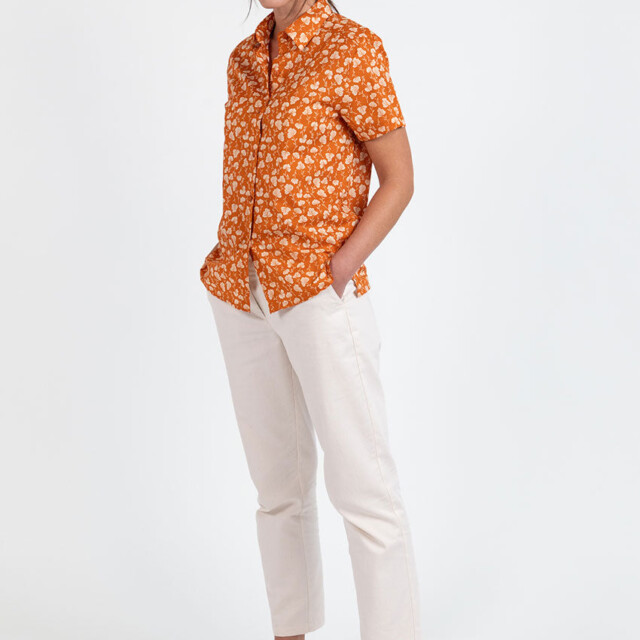 Maison Solfin - Chemisier en coton rayé imprimé orange ocre – 48