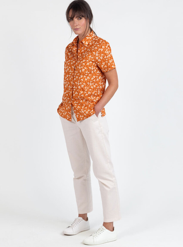 Maison Solfin - Chemisier en coton rayé imprimé orange ocre – 48