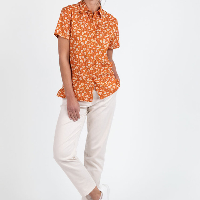 Maison Solfin - Chemisier en coton rayé imprimé orange ocre – 48