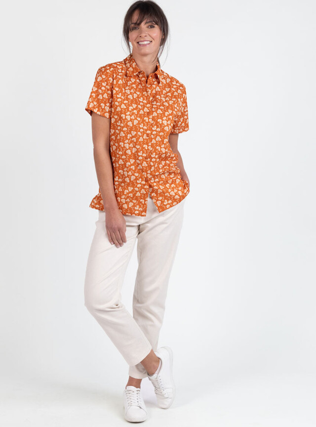 Maison Solfin - Chemisier en coton rayé imprimé orange ocre – 48
