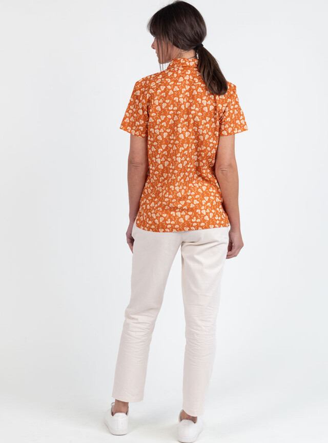Maison Solfin - Chemisier en coton rayé imprimé orange ocre – 48