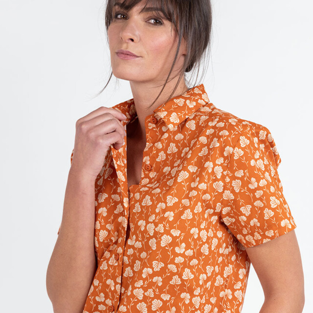 Maison Solfin - Chemisier en coton rayé imprimé orange ocre – 48