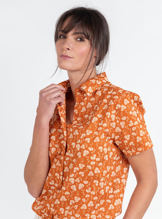 Maison Solfin - Chemisier en coton rayé imprimé orange ocre – 48