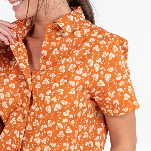 Maison Solfin - Chemisier en coton rayé imprimé orange ocre – 48