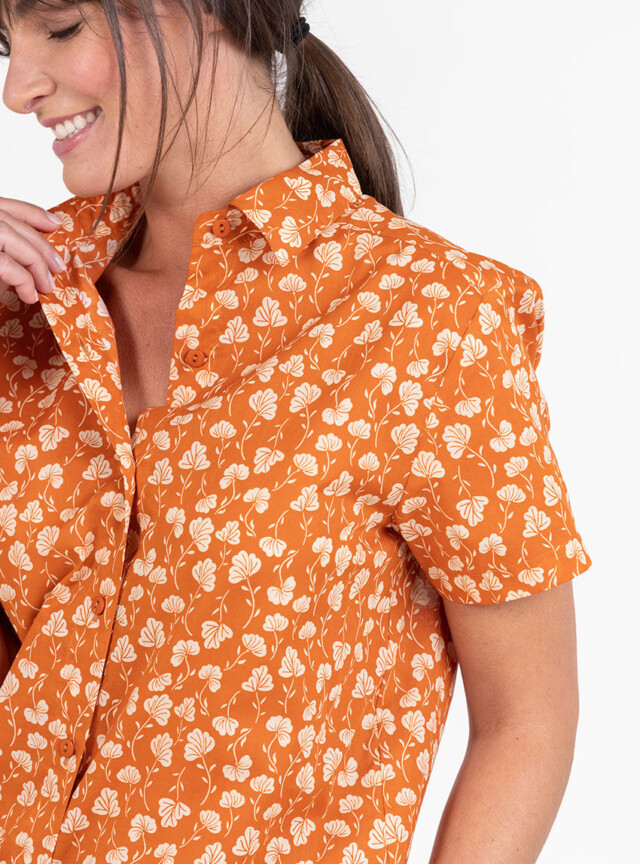 Maison Solfin - Chemisier en coton rayé imprimé orange ocre – 48