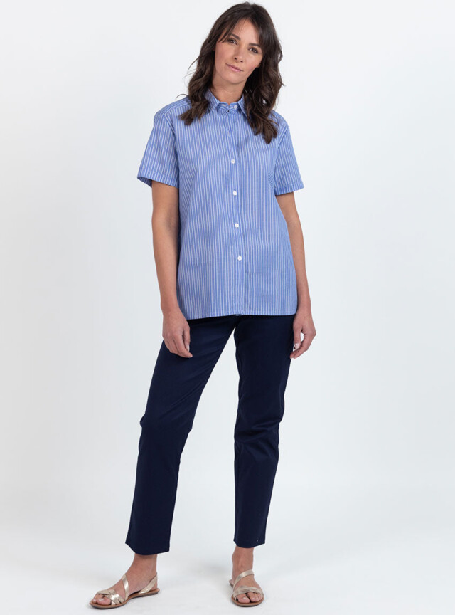 Maison-solfin - Chemisier en coton rayé bleu jean – 50