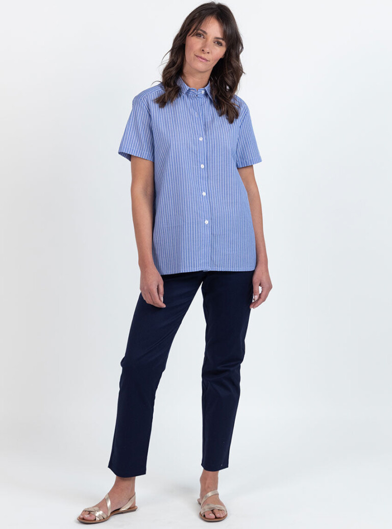 Maison-solfin - Chemisier en coton rayé bleu jean – 50