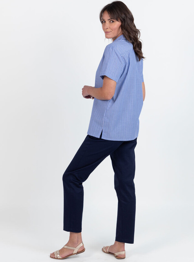 Maison-solfin - Chemisier en coton rayé bleu jean – 50