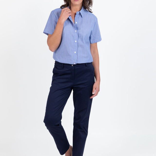 Maison-solfin - Chemisier en coton rayé bleu jean – 50