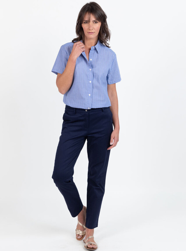 Maison-solfin - Chemisier en coton rayé bleu jean – 50