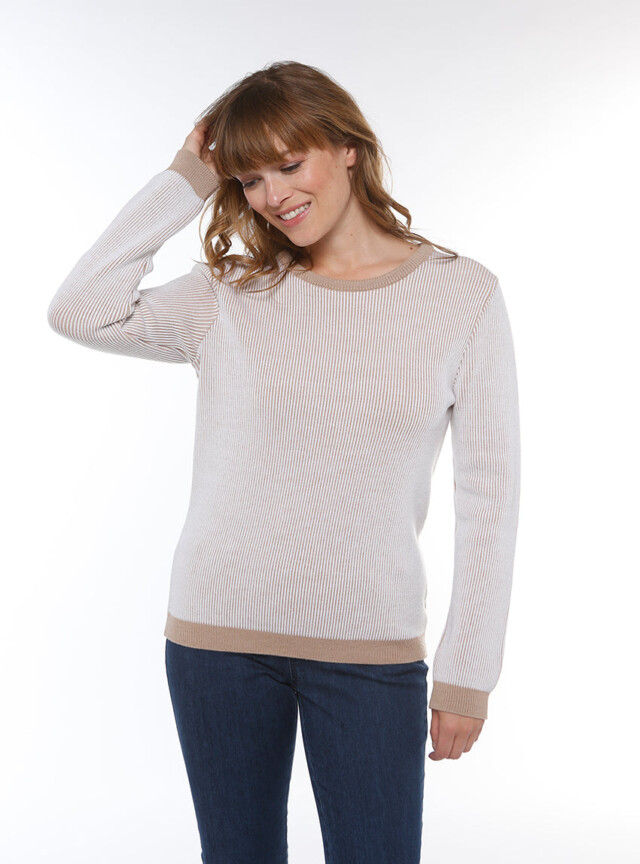 Pull femme maille anglaise beige chaud par la marque MAISON SOLFIN MAISON SOLFIN - Pull femme maille anglaise beige chaud