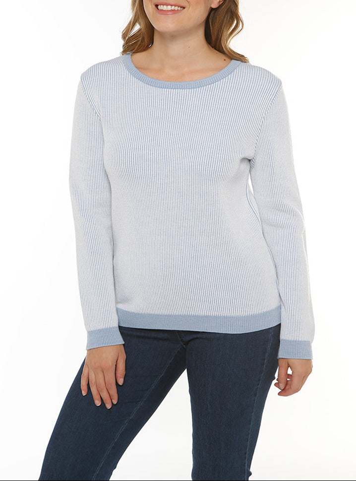 7355 BCN 1 pull femme laine bleu ciel chine Maison Solfin - Pull femme maille anglaise bleu ciel – 50