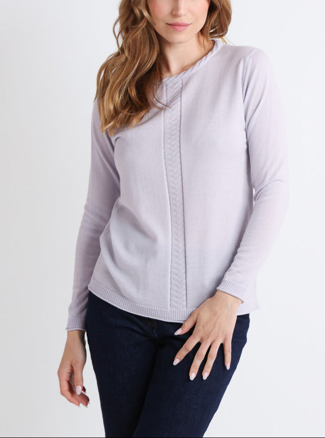 7368 gris plume pull 1 Maison-solfin - Pull femme en laine mérinos maille chevron gris plume – 48