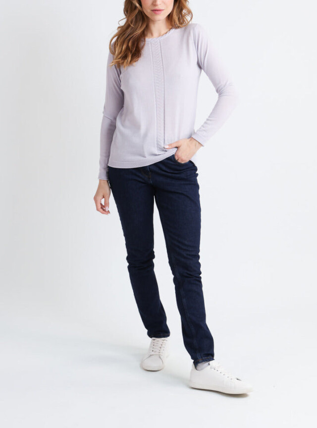 Maison-solfin - Pull femme en laine mérinos maille chevron gris plume – 48