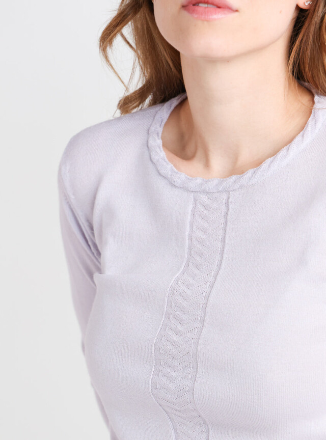 Maison-solfin - Pull femme en laine mérinos maille chevron gris plume – 48