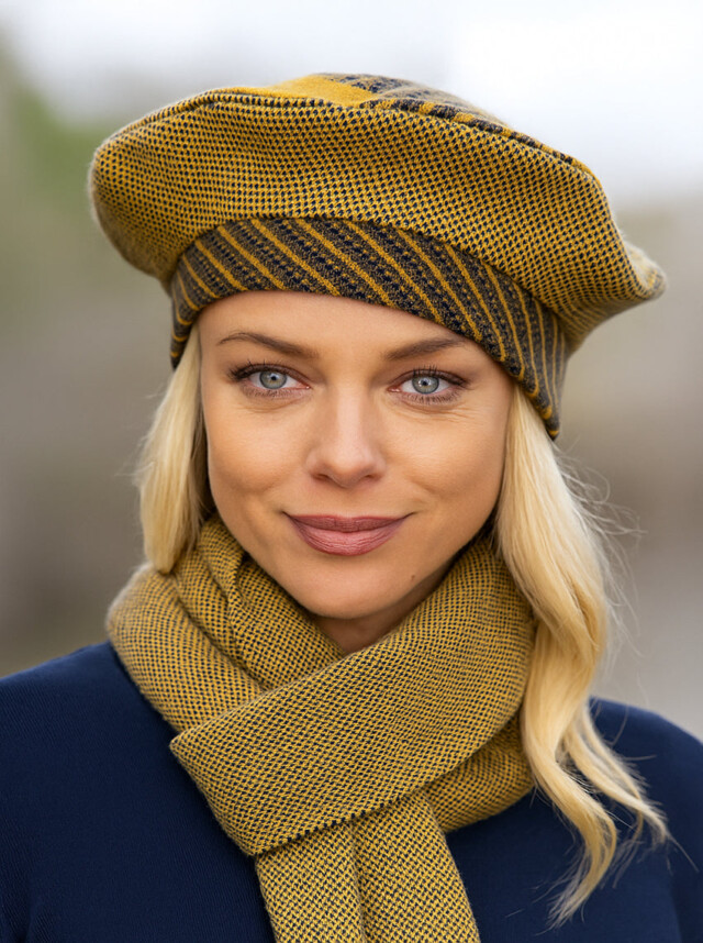 MAISON SOLFIN - Béret maille chevron jacquard jaune