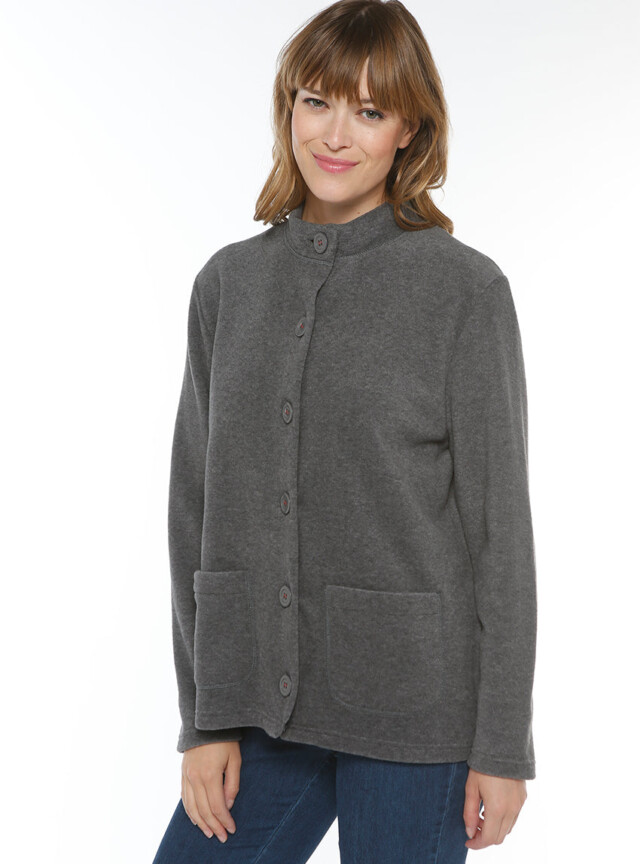 Veste polaire femme col montant gris anthracite par la marque MAISON SOLFIN MAISON SOLFIN - Veste polaire femme col montant gris anthracite
