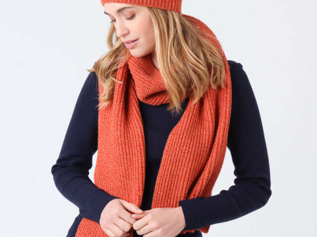 7400 OMO 1 beret femme laine orange mouline Maison-solfin - Béret femme en laine lambswool orange mouline – U