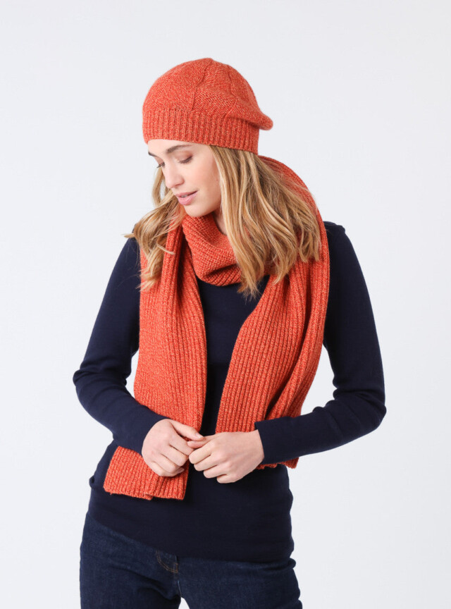 MAISON SOLFIN - Béret femme en laine lambswool orange mouline
