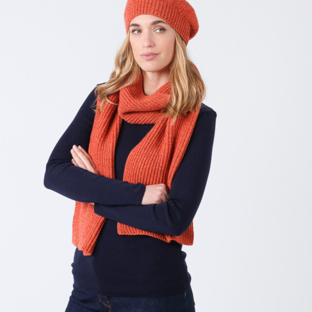 Maison-solfin - Béret femme en laine lambswool orange mouline – U