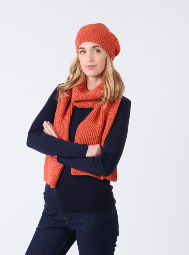 Maison-solfin - Béret femme en laine lambswool orange mouline – U