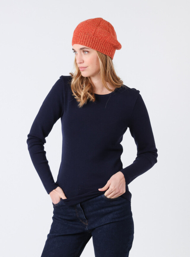 Maison-solfin - Béret femme en laine lambswool orange mouline – U