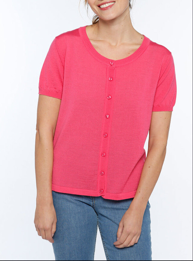 Cardigan femme manches courtes rose par la marque MAISON SOLFIN MAISON SOLFIN - Cardigan femme manches courtes rose