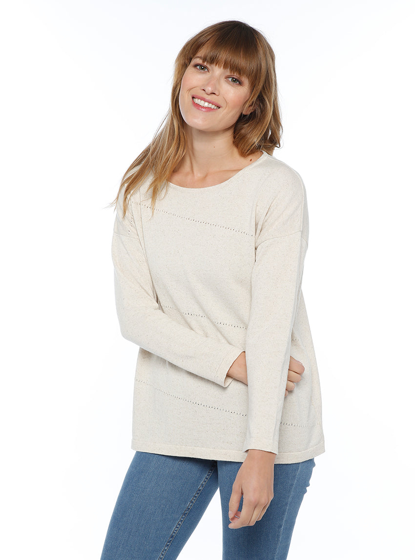 7415 BNT 1 pull femme coton lin beige nature Maison-solfin - Pull femme coupe ample coton et lin beige nature – 44/46