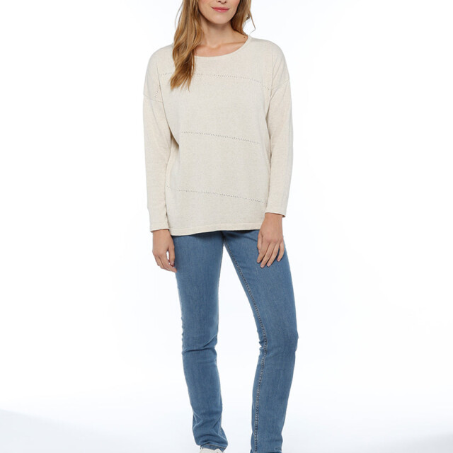 Maison-solfin - Pull femme coupe ample coton et lin beige nature – 44/46