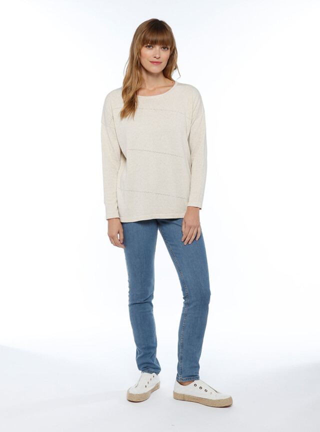 Maison-solfin - Pull femme coupe ample coton et lin beige nature – 44/46