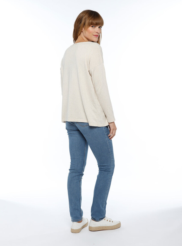 Maison-solfin - Pull femme coupe ample coton et lin beige nature – 44/46