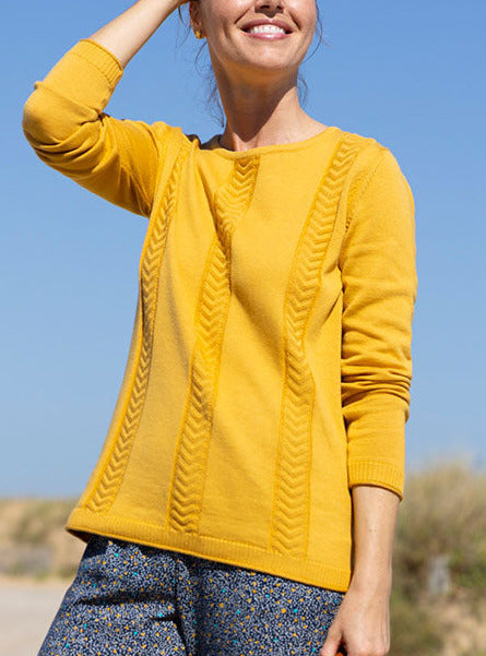 Pull femme maille jersey jaune par la marque MAISON SOLFIN MAISON SOLFIN - Pull femme maille jersey jaune